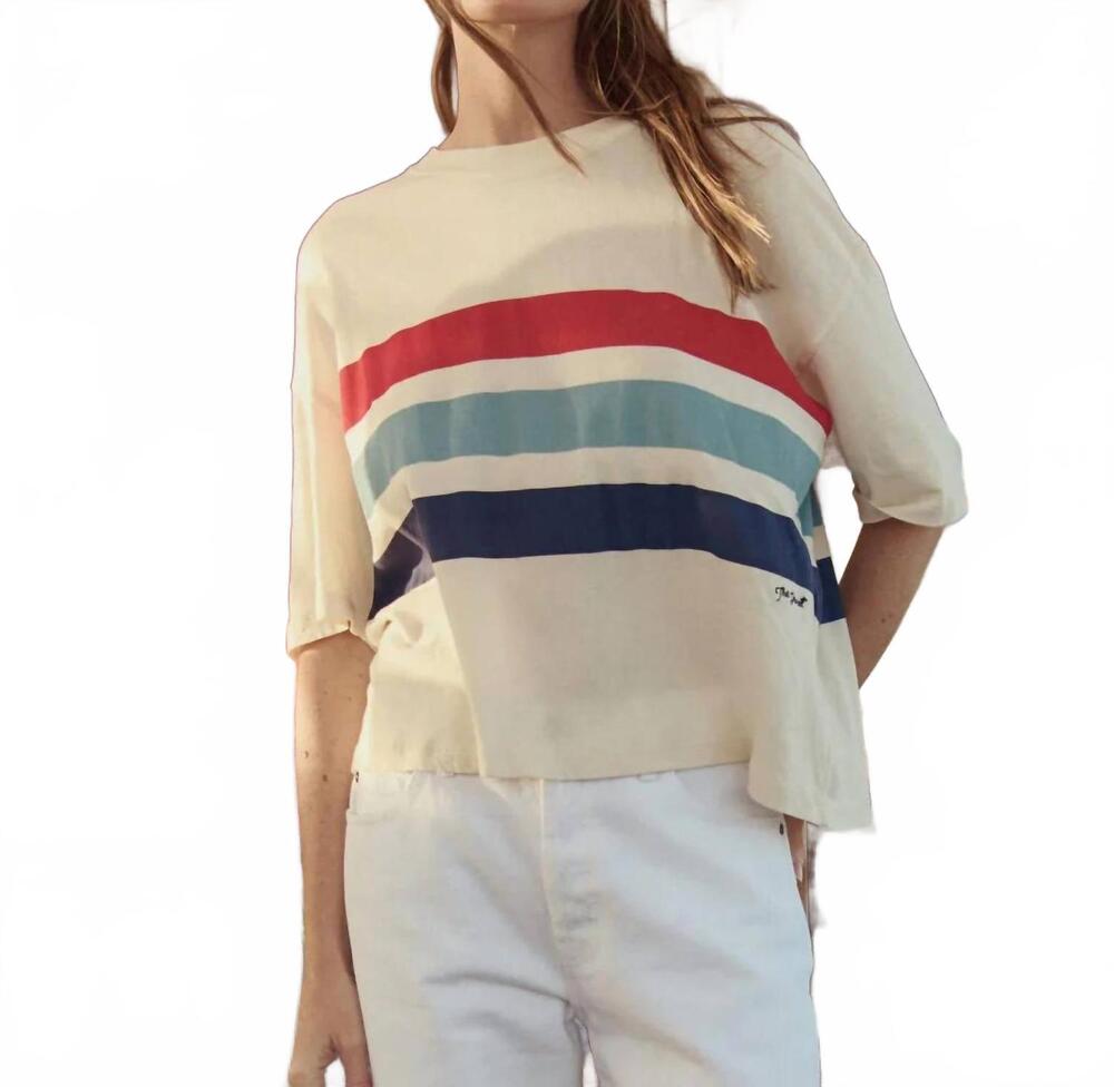 NEW THE GREAT. track crew with saltwater stripe sweater in washed white